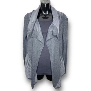 Spring + Mercer Sz M Charcoal Ribbed Open Front Cascading Cardigan Sweater $128